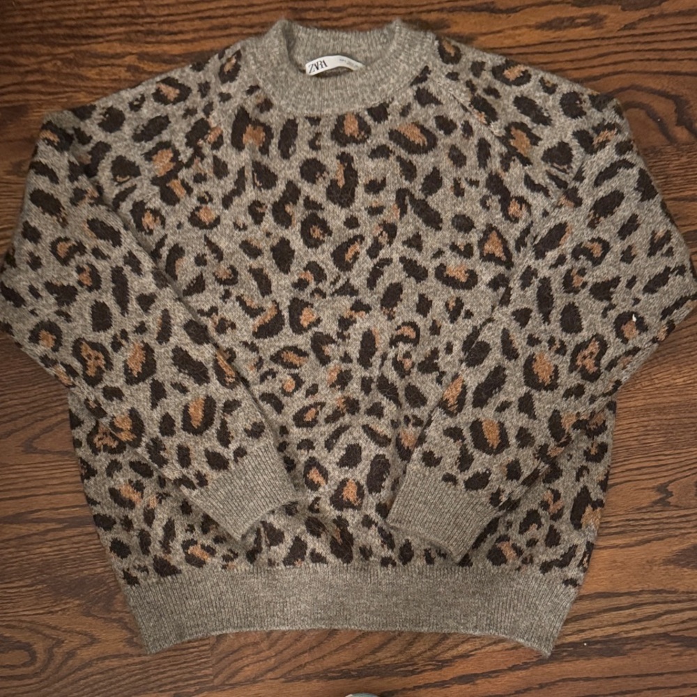 Zara Animal Print Sweater - Gray and Brown